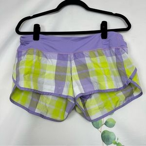 LULULEMON speed shorts size 8 women’s in green and power purple plaid